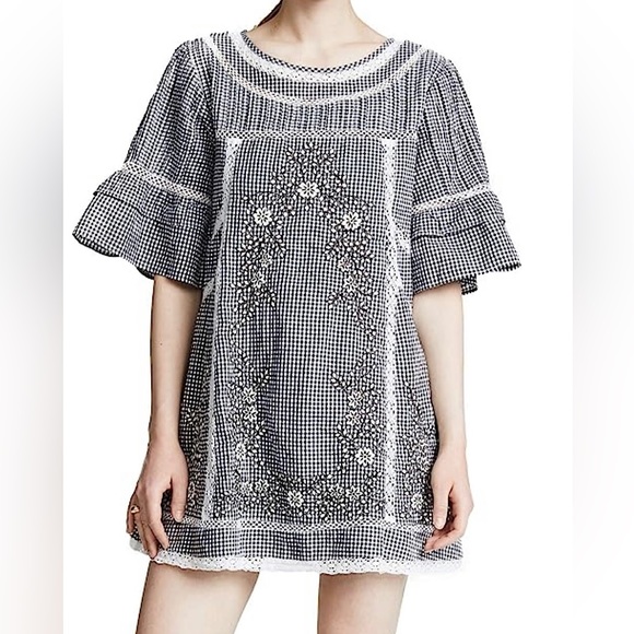 Free People Women’s Sunny Day Shirt Dress (crochet lace gingham embroidery) - Picture 1 of 8